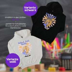 Kinder Hoodie Einschulung – School Cool Ready Motiv – Farben Weiß und Schwarz