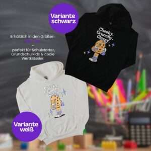 Kinder Hoodie Einschulung – Cheeky Crunchy Classy Motiv – Farben Weiß und Schwarz