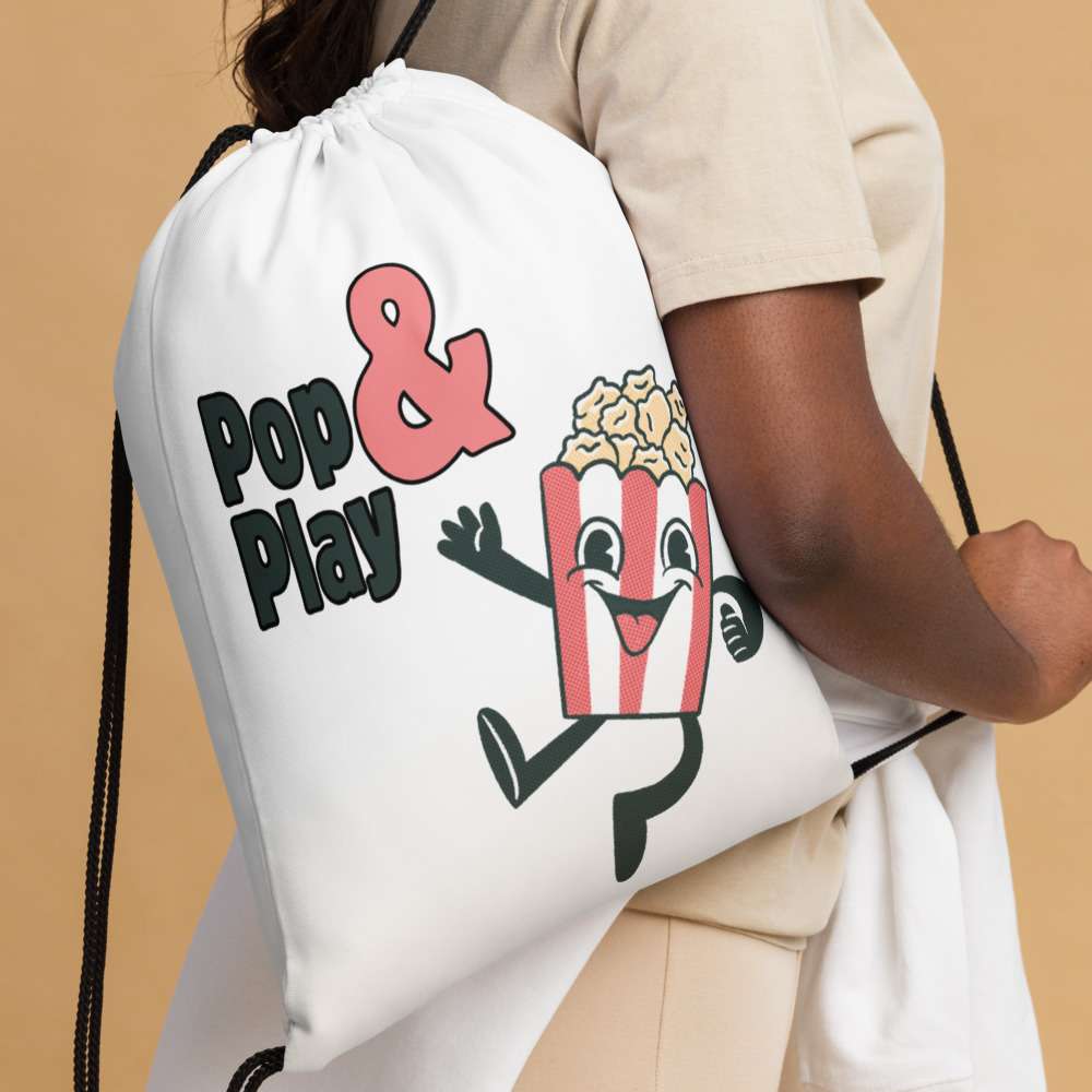 Kordelzug-Beutel Pop & Play mit tanzender Popcorntüte – Kinder Turnbeutel für Schule und Freizeit
