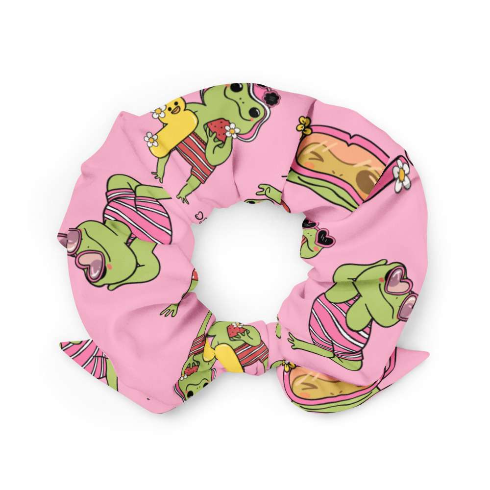 Recycelter Scrunchie mit Frosch-Motiv – sanft zum Haar, nachhaltig produziert von AbbyHooves
