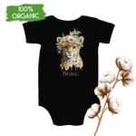 Bio-Babystrampler mit Motiv Brave (Leopard mit Blumen), nachhaltig aus zertifizierter Bio-Baumwolle
