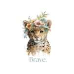 Bio-Babystrampler mit Motiv Brave (Leopard mit Blumen), nachhaltig aus zertifizierter Bio-Baumwolle