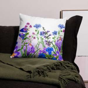Zierkissen mit kräftigem Blumenmuster in Aquarellstil – Violett, Blau, Lavendel, AbbyHooves Design4
