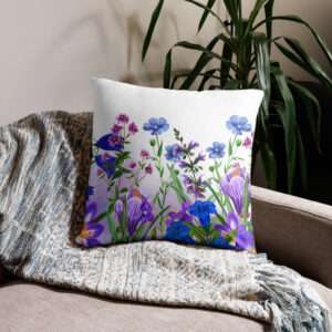 Zierkissen mit kräftigem Blumenmuster in Aquarellstil – Violett, Blau, Lavendel, AbbyHooves Design1