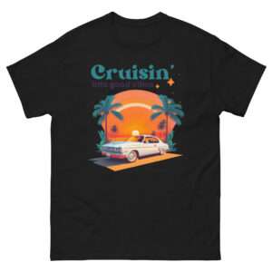 Unisex-Damen-T-Shirt „Cruisin’ into good vibes“ – Sommer, Sonnenuntergang und Self-Care-Feeling (XS–3XL)