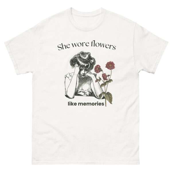 Unisex-Damen-T-Shirt „She wore flowers like memories“ (XS–3XL) – Bild 11